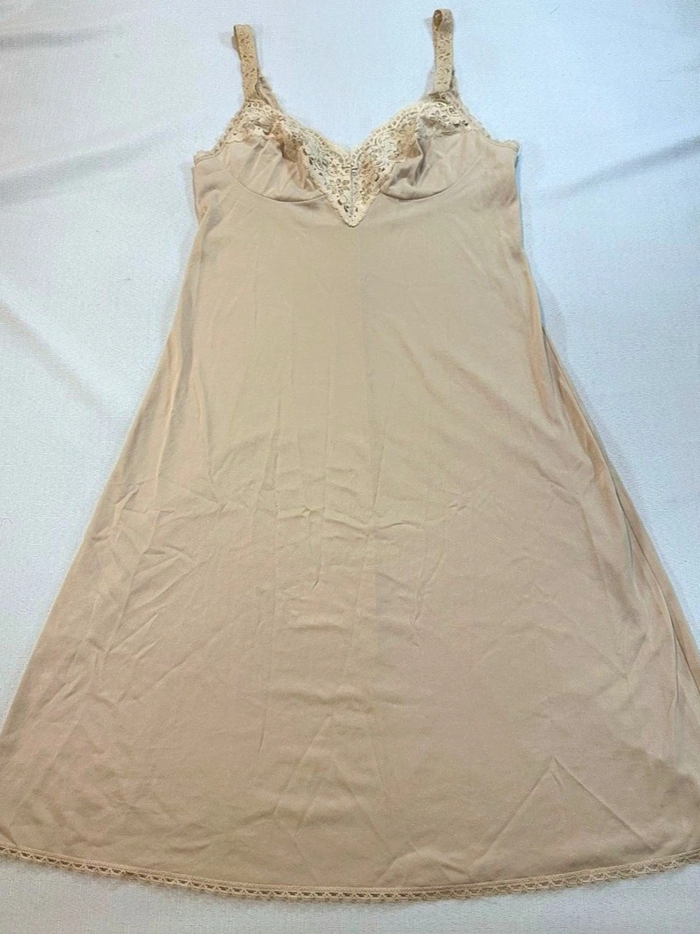 Vintage Vassarette Nude Lace Full Slip 34 L Made in USA